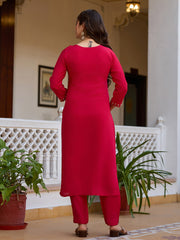 Neck Zari Embroidered Cotton Blend Kurta With Pants & Dupatta