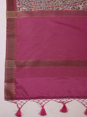 Printed Tussar Pink Multi Saree