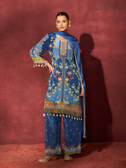 Neck Embroidery Muslin Kurta With Pants & Dupatta