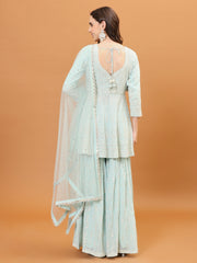 Resham Zari Embroidered Georgette Kurta With Garara & Dupatta