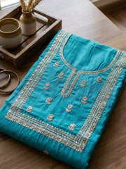 Embroidered Cotton Blend Unstitched Suit With Pant & Dupatta