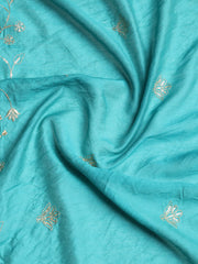 Gota Neck Cotton Blend Unstitched Suit With Dupatta