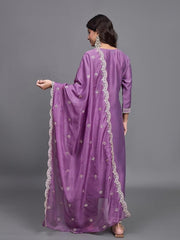 Printed Cotton Blend Kurta With Pants & Dupatta