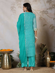 Embroidered Georgette Kurta With Pants & Dupatta