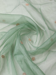 Embroidered Chanderi Unstitched Suit With Pant & Dupatta