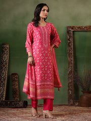 Digital Printed Cotton Blend Kurta With Pants & Dupatta