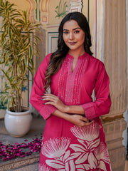 Printed Cotton Blend Kurta With Pants