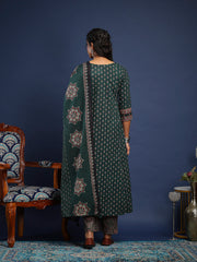 Printed Cotton Kurta With Pant & Dupatta