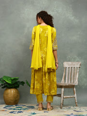 Printed Cotton Blend Kurta With Pants & Dupatta