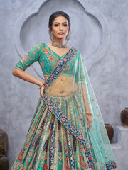 Resham Embroidery Tissue Unstitched Choli With Lehenga & Dupatta