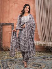 Printed Cotton Kurta With Pant & Dupatta