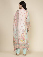 Printed Muslin Blend Kurta With Pants & Dupatta
