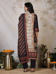 Printed Cotton Blend Kurta With Pants & Dupatta