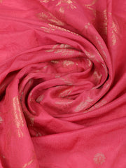 Embroidered Chanderi Pink Unstitched Suit With Pant & Dupatta