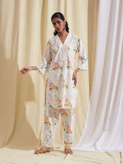 Floral Schiffli Work Cotton Kurta With Pants