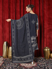 Printed Chanderi Kurta With Pants & Dupatta