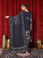 Printed Chanderi Kurta With Pants & Dupatta