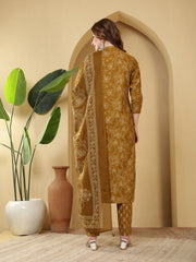 Printed Cotton Blend Kurta With Pants & Dupatta