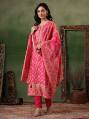 Digital Printed Cotton Blend Kurta With Pants & Dupatta