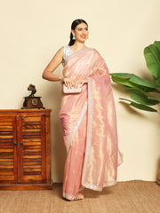Embroidered Tissue Pink Saree
