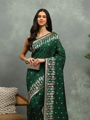 Zari Border Booti Cotton Blend Woven Saree