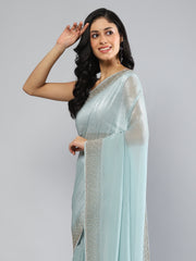 Swarovski Border Art-Chiffon Plain Saree