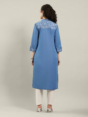 Neck Embroidered Denim Kurta