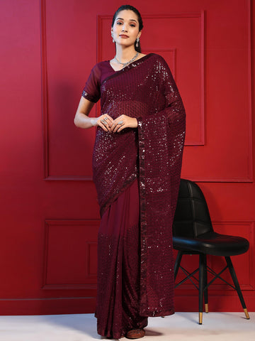 Sequin Embroidery Georgette Saree