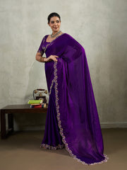 Embroidered Satin Saree
