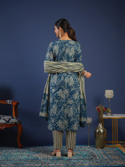 Printed Cotton Kurta With Pant & Dupatta