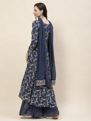 Resham Sequin Embroidery Georgette Kurta With Sharara & Dupatta