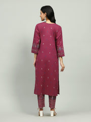 Plain Cotton Blend Kurta With Pants