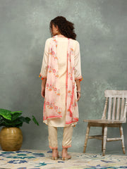 Resham Work Crepe Kurta With Pants & Dupatta