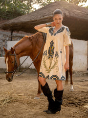 Resham Embroidered Cotton Blend Dress