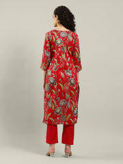 Neck Embroidered Cotton Blend Kurta With Pants