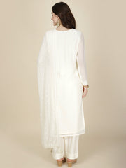 Resham Embroidered Georgette Kurta With Pants & Dupatta