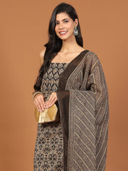 Neck Patti Cotton Blend Unstitched Suit Piece With Dupatta