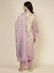 Printed Cotton Blend Kurta With Pants & Dupatta