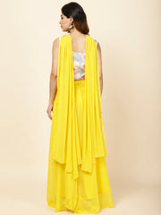 Neck Embroidered Georgette Crop Top With Palazzo & Dupatta