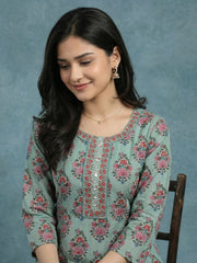 Printed Cotton Blend Kurta With Pant & Dupatta