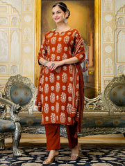 Printed Cotton Blend Kurta With Pant & Dupatta