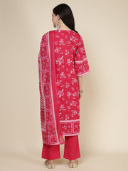 Printed Cotton Blend Kurta With Pants & Dupatta