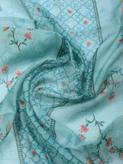 Embellished Chanderi Unstitched Suit With Pant & Dupatta