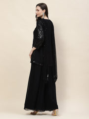 Sequin Embroidery Georgette Kurti With Palazzo & Dupatta