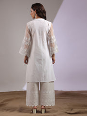 Lace Neck Cotton Blend Kurta With Pants