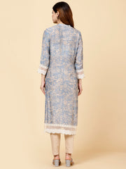 Floral Printed Mandarin Neck Muslin Kurta
