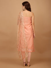 Neck Embroidery Chanderi Unstitched Suit Piece With Dupatta