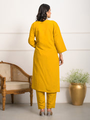 Neck Embroidered Muslin Kurta With Pants & Dupatta