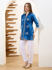 Neck Resham Embroidered Denim Kurta