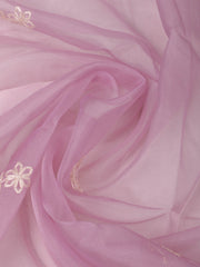 Embroidered Chanderi Pink Lavender Unstitched Suit With Pant & Dupatta